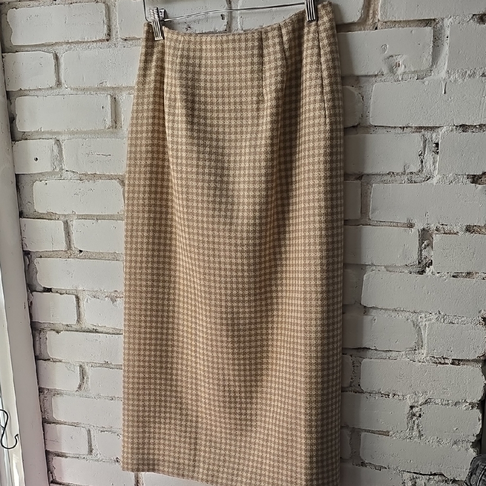 Jax Beige Houndstooth Midi Pencil Skirt envelope business casual mid length
